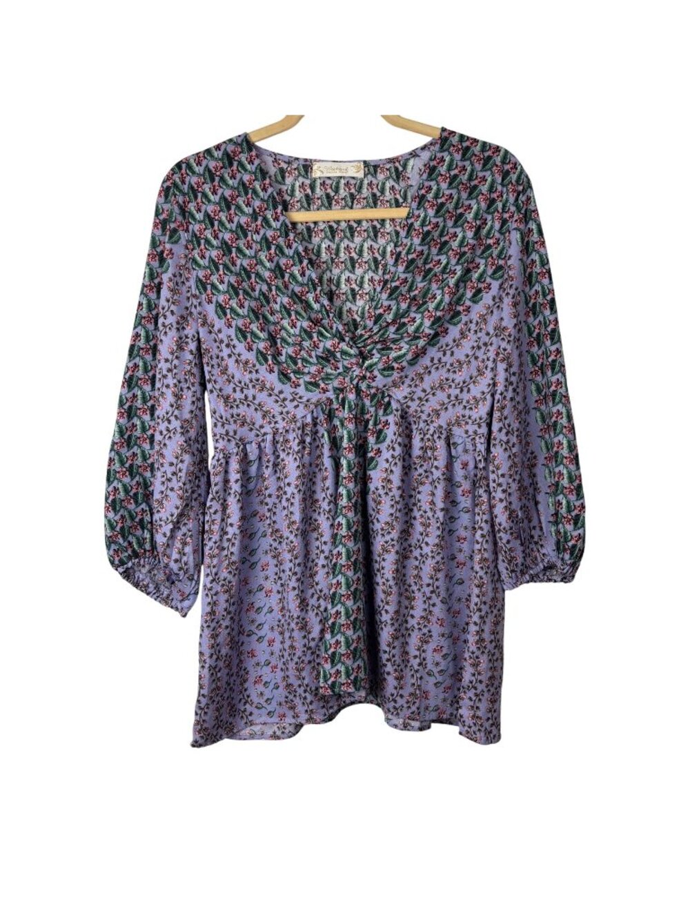 ✨3/$30 Suzanne Betro Weekend S Floral Print Tunic Top Boho Retro 3/4 Sleeves V-N